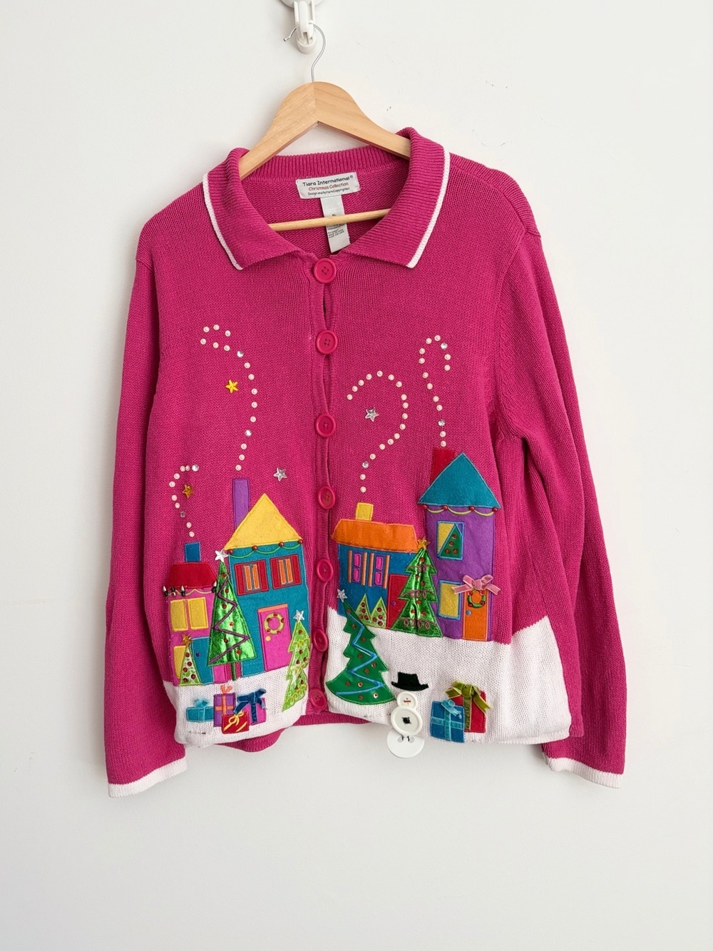 Vintage Tiara International Christmas Kitsch Holiday Cardigan Size XL